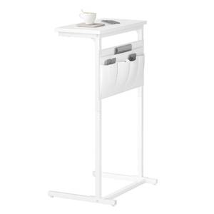 lot 5827 image: IRCPEN C Shaped End Table, Side Table for Sofa, Small TV Tray, Couch Table with Storage Bag for Small Space, Living Room, Bedroom, Home Office LET501W (White)