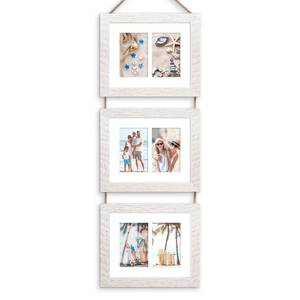 lot 5837 image: KSROECUD 8x10 Hanging Picture Frames with 6 Openings 4x6 Pictures, HD Real Glass 8x10 Wall Hanging Collage frames with Mat, Hemp Rope Multiple Photo Frames for Wall Decor (White, 1 Pack)