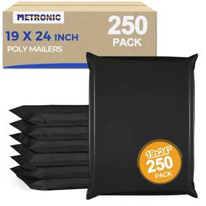 lot 5842 image: Metronic Poly Mailers 19x24 250Pcs Large Shipping Bags for Clothes,Heavy Duty Shipping Envelopes Bulk for Small Business,Strong Adhesive Self-Seal Plastic Mailing Bags for E-Commerce Packaging, Black