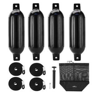 lot 5844 image: Affordura Boat Fender 4 Pack Boat Bumpers Fenders 6.5 Inch with 4 Ropes, Boat Bumpers for Pontoon Boat Fenders Inflatable (Black)