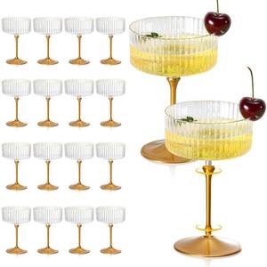 lot 5849 image: XUWAIDSGN 24 Pcs Champagne Martini Glasses 9 Oz with Gilded Removable Gold Rim Coupe Glasses Pink Martini Glasses Plastic Mimosa Vintage Coupe Glasses Set For Wedding Anniversary (24, Ribbed Gold)