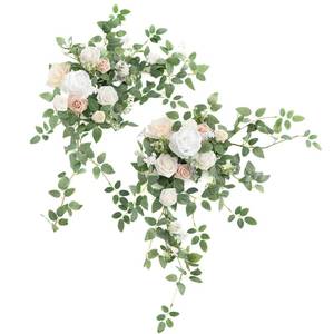 lot 5851 image: Lings moment 2PCS Artificial Floral Swags Arch Flowers Wedding Centerpieces Flower Rose Garland Mantel Greenery Arrangements for Sweetheart Welcome Signs Decor Wall Window Home Decor White & Sage