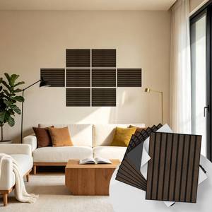 lot 5852 image: WADILE Peel and Stick Wood Slat Wall Panels 11.8 x 15.7 Decorative Acoustic Panels, Soundproof PVC Slatted Wall Panels for Living Room Bedroom Accent Wall, 8 Pack
