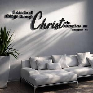 lot 5858 image: AceOrbit Christian Bible Verses Wall Art Decor I Can Do All Things Through Christ Who Strengthens Me 15.7 x 59 Wooden Religious Scripture Jesus Wall Decor 3D Letters Decoration for Church Home