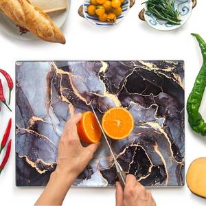 lot 5865 image: Kitchenville Glass Cutting Board 16x12 Tempered Glass Kitchen Counter Protector - Durable- Scratch-Resistant, Heat-Proof - Design 8 - Grey & Gold