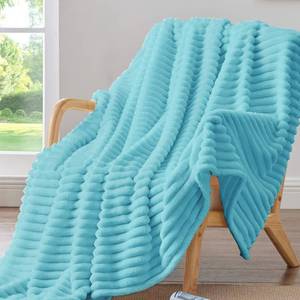 lot 5870 image: BEDELITE Fleece Throw Blanket for Couch - 300GSM Soft & Warm Fluffy Sky Blue Blanket, Decorative and Giftable Striped Blankets for Women, Men, 50x60