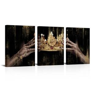 lot 5871 image: Apicoture Black and Gold Crown Wall Art African American Queen Coronation Framed Inspirational Canvas Art Pictures or Bedroom Living Room Wall Decor 12X16X3 Panel