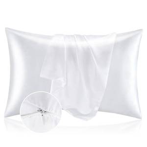 lot 6145 image: BEDELITE Satin Pillowcase with Zipper 2 Pack, White Pillow Cases Standard Size, Super Soft and Cooling Similar to Silk Pillow Cases, Gift for Women Men(20x26 Inches)