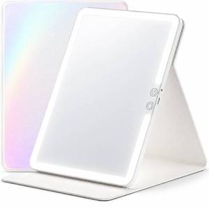 lot 6151 image: Travel Makeup Mirror with Lights, Lighted Vanity Mirror, 11.9, Iridescent Pearl White Leather