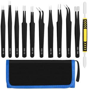 lot 6176 image: 11 PCS Precision Tweezers Set, ESD Tweezers Set, Premium Craft Tweezers Kit, Anti-Static Stainless Steel Tweezers with Tweezer Storage Bag for Lab, Electronics, Jewelry, Laboratory Work, DIY