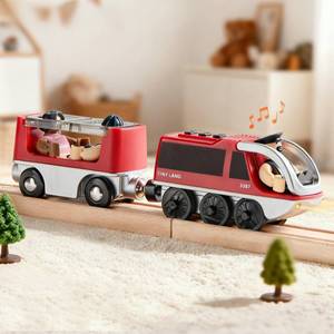 lot 6183 image: Tiny Land Battery Operated Action Locomotive Train - Powerful Engine Bullet Train Set Compatible with Major Brand Tracks - Battery Powered Track Toys for Toddlers Boys Girls Kids 3 4 5 - Red
