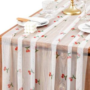 lot 6193 image: Windkream 2 Pack Cherry Table Runner 35x120 Inch Cherry Birthday Party Decorations Fruit Summer Lace Tulle Fabric Table Dining Room Kitchen Holiday Wedding Baby Shower Arch Veil Decor