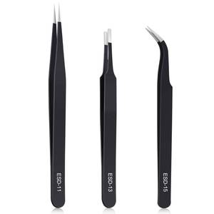 lot 6209 image: kaverme 3PCS Precision Tweezers Set, Upgraded Anti-Static Stainless Steel of Tweezers, for Electronics, Soldering, Laboratory Work, Jewelry-Making, Model, Craft
