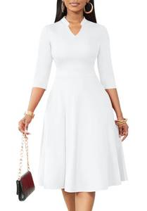 lot 6226 image: Nmoder Casual Dresses for Women Semi Formal Fit and Flare 34 Sleeve A-line Church Work Dress with Pockets White 2XL