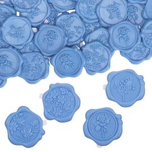 lot 6247 image: 60Pcs Wax Seal Stickers, Wedding Invitation Envelope Seal Stickers Adhesive Backed Dusty Blue for Wedding, Party,Baby Shower, Gift Wrapping (4 Flower Styles)