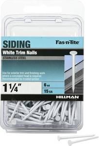 lot 6249 image: Fas-n-Tite 6 oz Stainless Steel White Trim Nails (1-14)  Exterior Finish Nails for Siding & Trim Installation  304 Stainless Steel Fasteners for Treated Lumber, Exterior Trim & Construction
