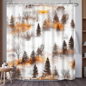lot 6271 image: NAEMBCU Forest Shower Curtain with Hooks, Misty Autumn Trees Watercolor Landscape Print Waterproof Fabric Bath Curtain for Rustic Cabin Nature-Inspired Bathroom Decor, 71x74 Inches