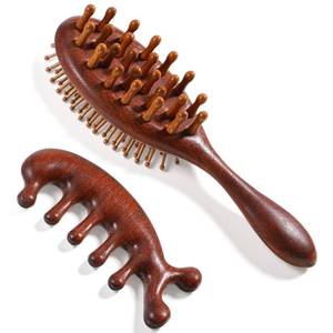 lot 6275 image: 2Pcs Wooden Scalp Massage Comb, Comfortable Massage Comb Wide Tooth Comb & Round Teeth Wooden Hair Brush for All Hair Scalp Care and Styling, Comfortable to Hold Relaxation