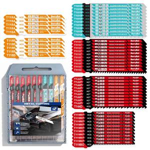lot 6288 image: 50-PCS T-Shank Jigsaw Blades Set for Wood & Metal, Plastic Cutting Assorted Jigsaw Blades with Plastic Case(T118AT118BT101BT119BOT111CT144D)