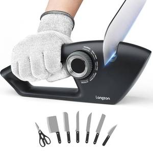 lot 6293 image: Longzon 6-in-1 Knife Sharpener 5 Stage with Cut-Resistant Glove, Manual Kitchen Tool for Straight & Serrated Knives, Quickly Sharpens Restores & Polishes Dull Blades Safe for Home Kitchen