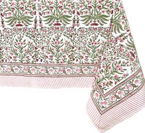 lot 6296 image: ATOSII Nargis Pink 100% Cotton Rectangle Spring Tablecloth, Handblock Floral Print Linen Table Cloth for Kitchen Dining I Parties, Outdoors, Weddings, Summer I 72 X 108 Inches I 8 Seater