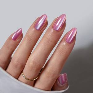 lot 6310 image: BTArtbox Press On Nails Short - Pink Cat Eye Almond Press On Nails with Glue for Women, Opaque Soft Gel Glue On Nails in 16 Sizes - 32 Stick On Nails Kit, Dreamy