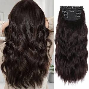 lot 6312 image: A4Pcs Clip in Hair Extensions, Long Wavy Synthetic Hair Extension Clip in, 20 Inches Dark Brown Hair Extensions for Women (Color Brown with a Slight Auburn Luster)