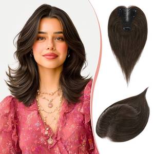 lot 6315 image: RUWISS Hair Toppers for Women Real Human Hair Lightweight Clip in Hairpiece for Thinning Hair Fluffy Straight, Dark Brown with 15% Dark Cocoa Blonde