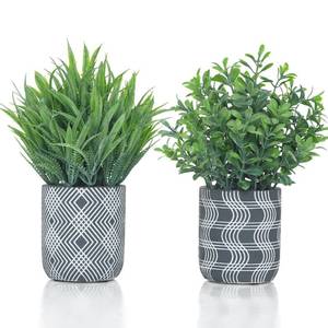 lot 6320 image: BLISOUL 2 Pack Small Fake Plants, Fake Grass Plant, Artificial Boxwood with Geometric Pattern Cement Pots, Small Potted Faux Greenery for Home Decor, Bathroom, Shelf, Office, Farmhouse Decoration