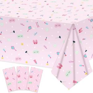 lot 6326 image: 3 Pack Spa Theme Party Decoration Supplies Pink Spa Theme Plastic Rectangle Tablecloths Slumber Sleepover Disposable Table Covers for Girls Makeup Birthday Pajama Party Favor Table Decor 54 x 108 Inch