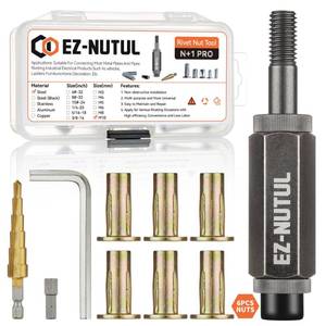 lot 6336 image: Multi-Grip Rivet Nut Installation Tool Set Pre-Bulbed Shank Flat Head Threaded Insert Nut Plus Nuts Assortment Kit Cross Rivnut for Construction Industrial (M10(Plus Nut Tool-6pcs))