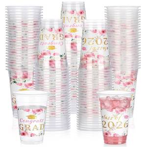 lot 9589 image: LemonRoad 50 Pcs Graduation Decorations 2026 16oz Floral Graduation Plastic Cups Essential Grad Party Supplies & Decorations for Class of 2026 Grad Party