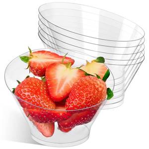 lot 9608 image: Soelomu 6 oz Plastic Serving Bowls, 20 Pack Small Angled Snack Bowls Clear Party Buffet Appetizer Containers for Desserts, Ice Cream, Salads, Chips, Popcorn