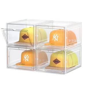 lot 9620 image: SCAVATA Hat Organizer Box, Stackable Clear Baseball Caps Holder Box Containers with Magnetic Door for Hats Snapback Cap Storag, Hat Rack Display Case, Holds 8 Hats Each (Clear, 4 Pack)
