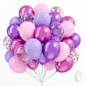 lot 10356 image: 61pcs Pink and Purple Balloons, 12 Inch Purple Pink Confetti Balloons, Metallic Balloon with Ribbon for Bridal Baby Shower Wedding Women Birthday Party Decorations