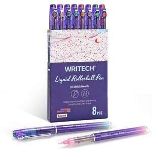lot 10360 image: WRITECH Liquid Ink Rollerball Pens 8ct Assorted Colors Extra Fine Point Tip 0.5mm Roller Ball Rolling Pen for Smooth Writing Coloring Drawing Journaling No Bleed & Smear &Smudge Multi Colored.