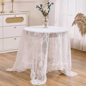 lot 10362 image: Raedan White Floral Embroidered Lace Square Tablecloth 55x55 Vintage Table Cover (White, 55x55, Square)