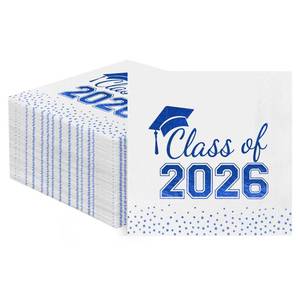 lot 10364 image: Horaldaily 100 Class of 2026 Graduation Disposable Paper Decorativeeon Napkins, White and Blue Foil dots, College High School Grad Celebration Hand Towel for Party Dinner Kitchen Bathroom