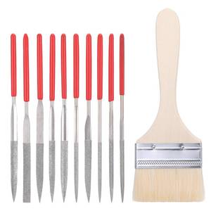 lot 10376 image: Hadnves 11 Pcs Diamond Needle File Set, 3x140mm Small Metal Model Riffler Files Jewelry Precision Hand Tools with Brush for Glass Wood Stone Plastic Grinding Polishing Carving Engraving