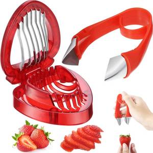 lot 10385 image: Patelai 2 Pieces Strawberry Slicer Cutter Set, Strawberry Huller Stem Remover Fruit Leaves Huller Peeling Tool Kitchen Accessories Corer for Tomato Pineapple