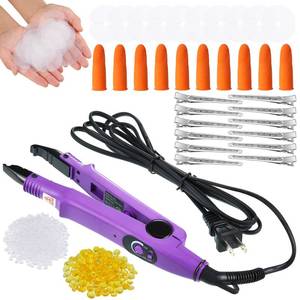 lot 10387 image: Lanties Hair Extensions Iron Fusion Keratin Hair Extensions Heat Tool Heat Connector Wand with Fusion Glue Protector Template Hair Clip Finger Protector 2 Bag Keratin Glue Granule Bead(Purple)
