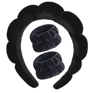 lot 10404 image: Luckybear Spa Headband for Washing Face, Velvet Makeup, Bubble Skincare With Face Wash Wristbands, Sponge Puffy for Women Skin Care - Black