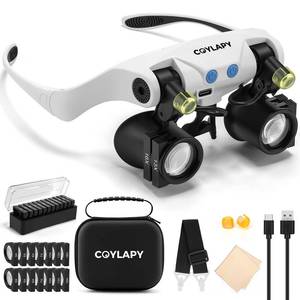 lot 10405 image: COYLAPY Magnifying Glasses for Close Work, Jewelers Magnifying Glasses with Light & 7 Interchangeable Lens Pairs(3X 5X 6X 7X 10X 13X 16X), Headband Loupe Magnifier for Watch Repair, wCase