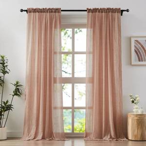 lot 10410 image: Anpark Elegant Blush Pink Sheer Curtains 63 Inch Length for Bedroom Living Room Light Filtering Cotton Linen Farmhouse Semi Sheer Drapes Natural Voile Curtains Rod Pocket, W52 x L63 in, 2 Panels