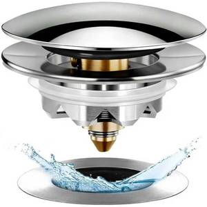 lot 10411 image: Anlige Bathtub Drain Stopper, Pop Up Tub Stopper and Cover, Bottom with Hair Catcher, Universal for 1.45 to 1.8 in Drain, Replaces Old Drain Plug, Chrome Silver