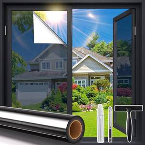 lot 10416 image: Coavas Window Privacy Film Daytime See Out Not in, 99% UV Blocking Heat Control Window Tint for Home with Tools, Adhesive Shatterproof One Way Reflective Mirror Film, Black, 17.5 x 78.7 Inch