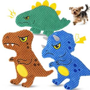 lot 10419 image: KIPRITII Dog Squeaky Toys for Aggressive Chewers, No Stuffing Dinosaur Puppy Chew Toys for Small Dogs Under 35 lbs, Crinkle Interactive Dog Toys to Keep Them Busy