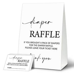 lot 10446 image: Baby Shower Game Card Set, Diaper Raffle Tickets and Sign, Modern Black and White 1 Sign and 50 Cards, Minimalist Boy Girl Gender Neutral Baby Shower Supplies-B01