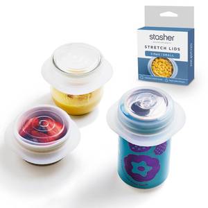 lot 10455 image: Stasher Premium Reusable Silicone Stretch Lids, Clear, 3pk of 2.5 Lids, Airtight Seal, Food Container Covers, BPA Free, Leak-free, Dishwasher Safe, Microwave Safe, Eco-Friendly