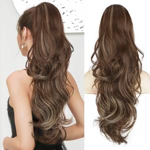 lot 10456 image: BOGSEA Ponytail Extension 26 Inch Drawstring Ponytail Extension for Women Long Wavy Hair Extensions for Daily Use(Brown mix Blonde)
